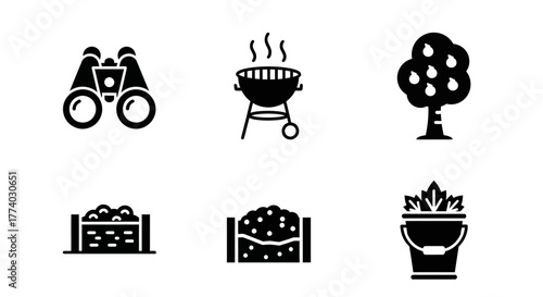 Minimalist icons: outdoor activities and nature elements set