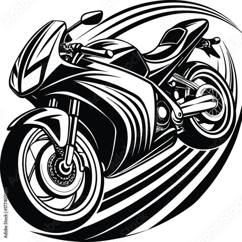 Black and White Sport Motorcycle with Speed Lines Keywords: motorcycle, sportbike, racing, speed