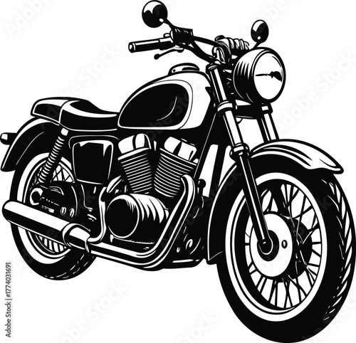 Classic Motorcycle Side View Black and White Illustration