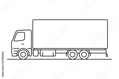 Truck icon. Black outline linear silhouette. Editable strokes. Side view. Vector simple flat graphic illustration. Isolated object on a white background.