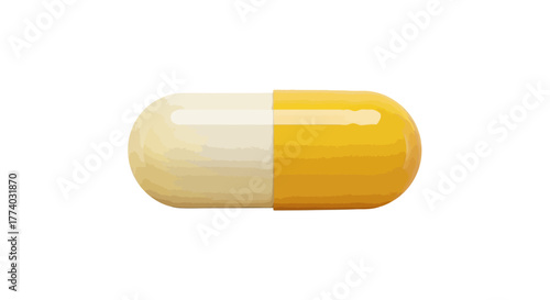 Yellow and white capsule on white background for pharmaceutical concepts
