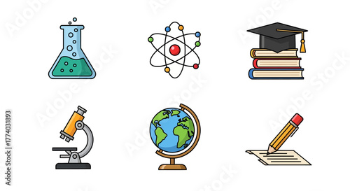 Education icons: science, knowledge, and learning symbols