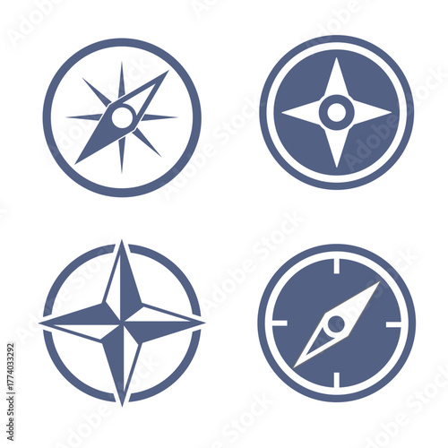 Set of  compasses vector in dark and white color on isolated white background. Vector illustration on white background. Icon and symbol.