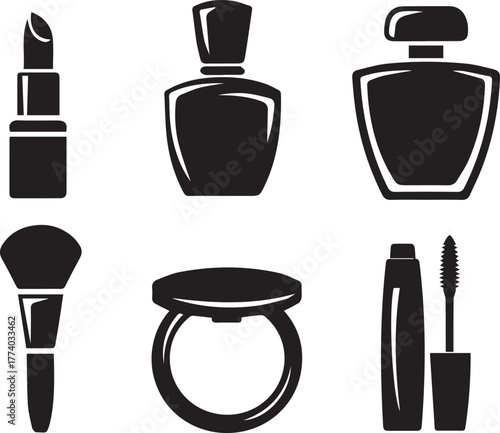 Beauty and Cosmetic Products Vector Glyph Icon Collection.