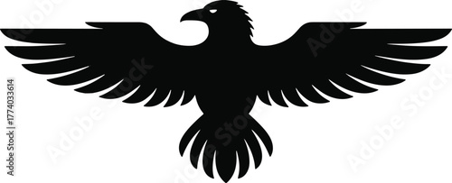 Black silhouette of a bird with outstretched wings and fanned tail vector