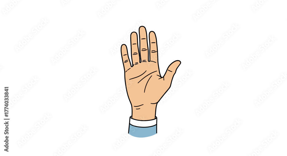 Fototapeta premium Raised hand gesture with blue sleeve in colorful cartoon style