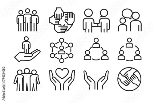 Corporate Leadership Icons. Leadership in action during corporate restructuring. Line outline icon set of