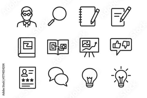 Modernism Icon Set. Modernism and its effect on contemporary art. Line outline icon set of Modernism and its