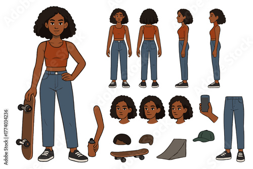 Street Skater Character Design. Cartoon realistic vector illustration, Character constructor style, isolated