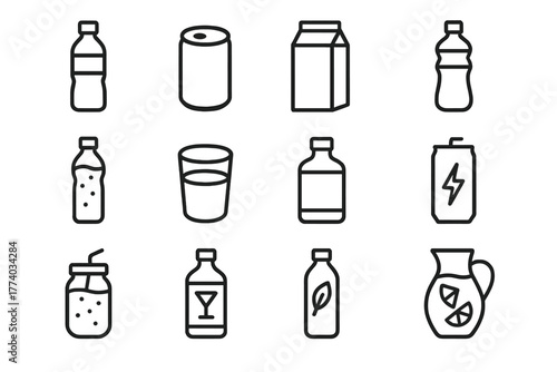 Fridge Icon Collection. Peeking into the fridge. Line outline icon set of Peeking into the fridge: water