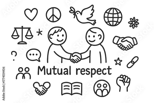 Mutual Respect Doodle. Mutual respect. Hand-drawn doodle illustration of Mutual respect. In the middle, one