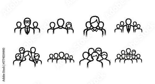 Sketchy human figures: diverse teamwork and community icons collection