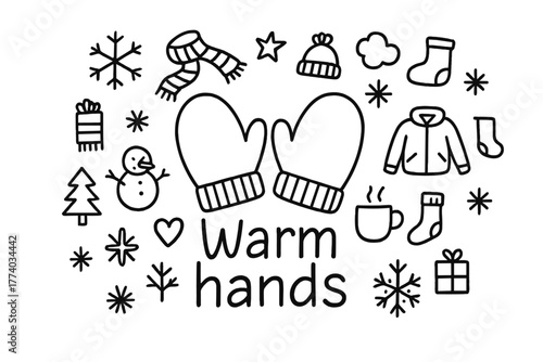 Warm Hands Doodle. Warm hands. Hand-drawn doodle illustration of Warm hands. In the middle, one slightly