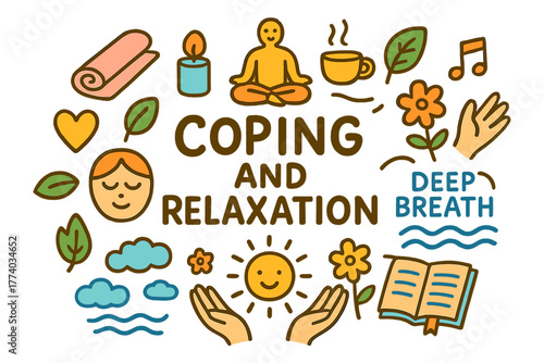 Coping and Relaxation. Coping and Relaxation. Hand-drawn doodle illustration of coping and relaxation. Yoga