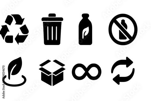 Recycling Icon Grid. Recycling design. Filled icon set of recycling design: recycle arrows, waste bin, eco