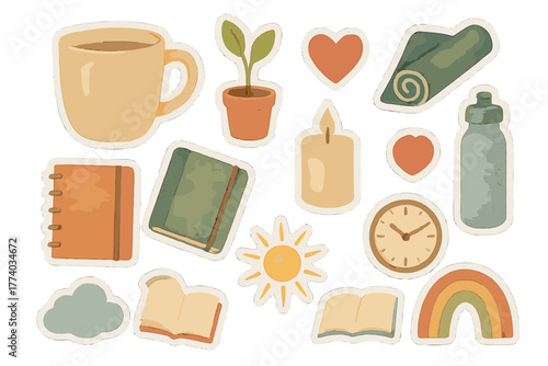 Watercolor Workplace Stickers. Workplace wellbeing and connection. Realistic hand-painted watercolor style