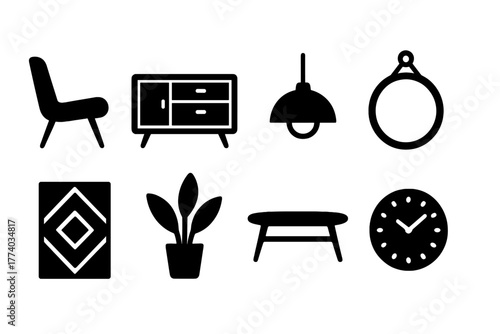 Mid-Century Modern Icons. Mid-century modern design. Filled icon set of mid-century modern design: lounge