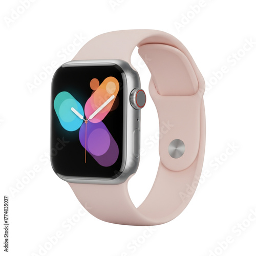 Modern Apple Watch with Pale Pink Band isolated on transparent background