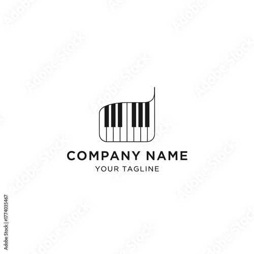 Minimalist piano keyboard logo design for music company.