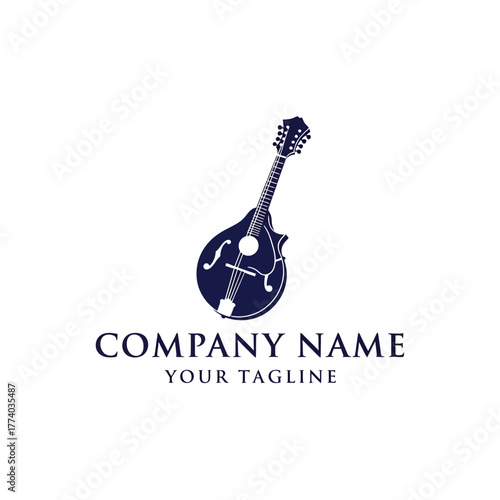Elegant logo featuring a dark blue mandolin, perfect for a music-related business or brand.
