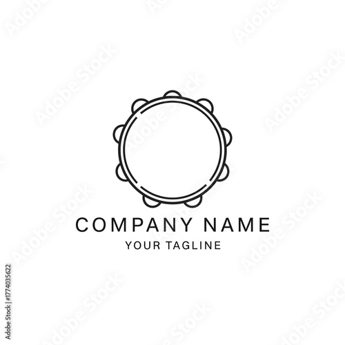 Simple line art icon of a tambourine, designed as a minimalist logo with placeholder text for a company name.