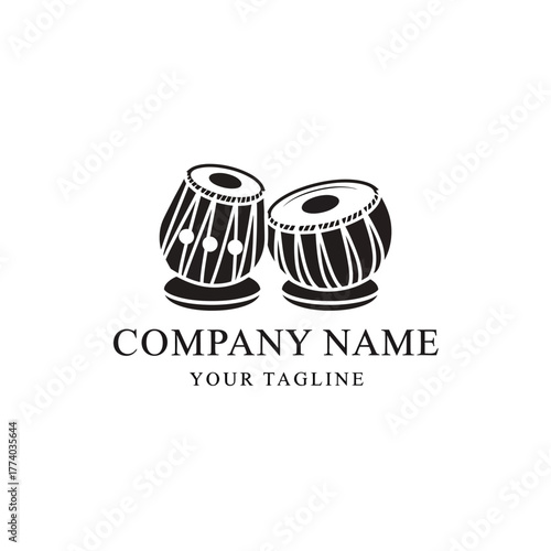 Black and white logo design featuring two tabla drums.