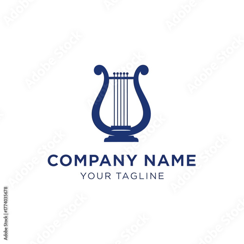 A dark blue harp logo with the text "COMPANY NAME" and "YOUR TAGLINE" below it.