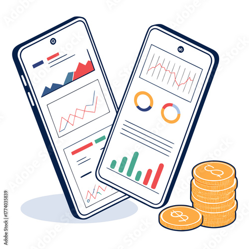 Mobile phones with financial analytics and coins