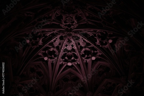 Gothic architectural elements featuring intricate patterns and dark textures in a dramatic composition