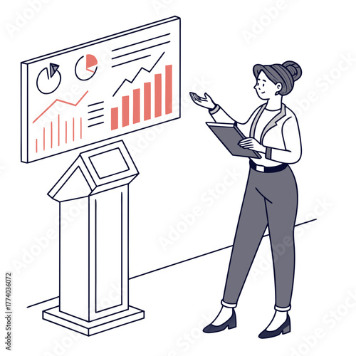 Business woman presenting financial data on screen