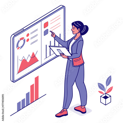Business woman analyzing financial data on screen
