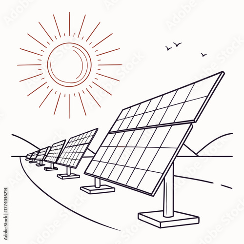 Illustration of solar panels with sun