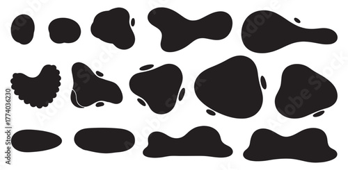 Abstract organic blob shapes vector set. Fluid wavy round forms and soft liquid doodle elements. Modern oval background vector illustration