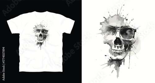 Skull Graphic T-Shirt Design with Sunglasses Vector Art Print for Apparel Fashion Skeleton Illustration Style Design Artwork