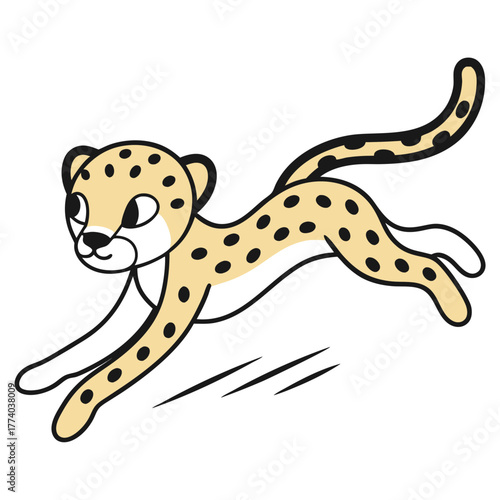 Cartoon cheetah running with a dynamic pose and playful expression  