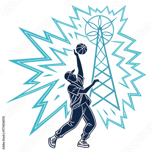 Basketball player with wind turbine