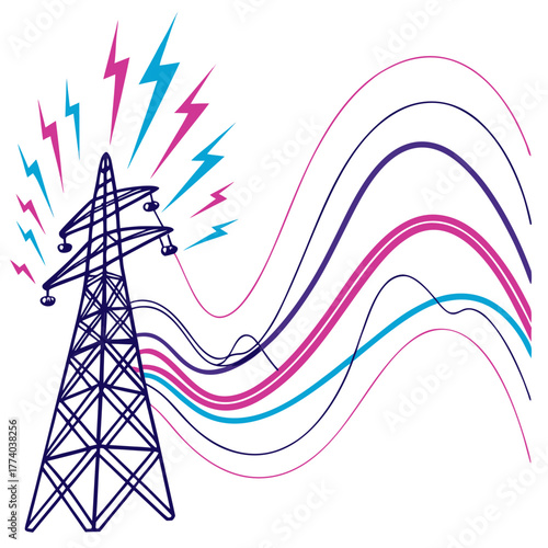 Electric tower with lightning
