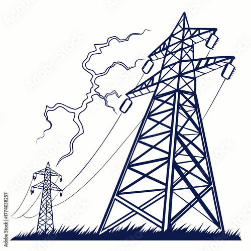 Electricity pylon with lightning