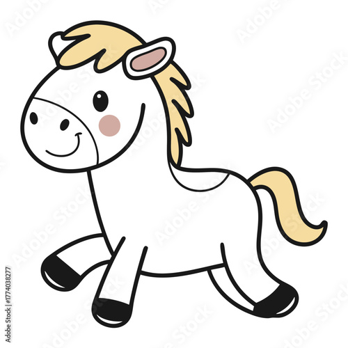 Cartoon horse character running with a cheerful expression  