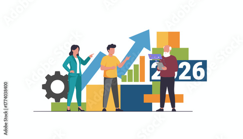 Team planning 2026 financial success using charts data and growth projection strategy