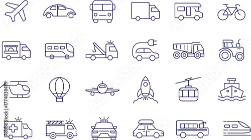 Set of transportation icons isolated on white background