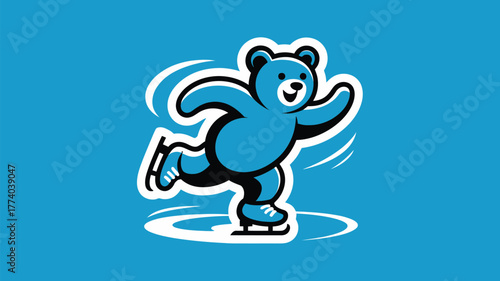 Joyful blue bear figure skating with dynamic motion lines on ice, perfect for winter sports and fun campaigns