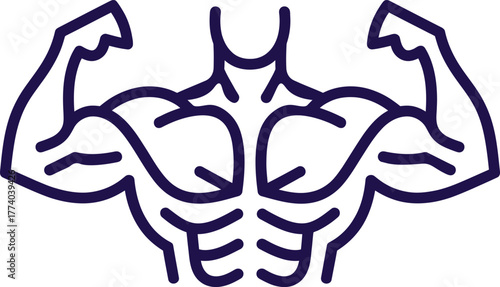 Bodybuilder icon showing muscle definition and strength with minimal design