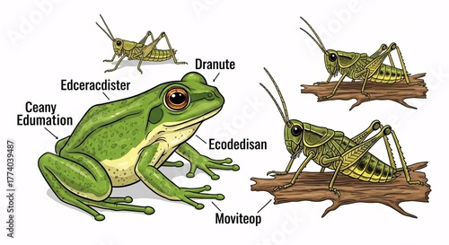 Frog and Grasshoppers Illustration