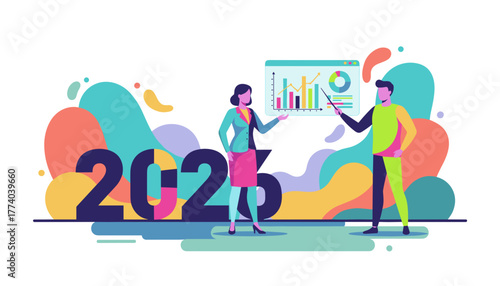 Future 2026 business analysis and strategy presentation illustration by a professional team