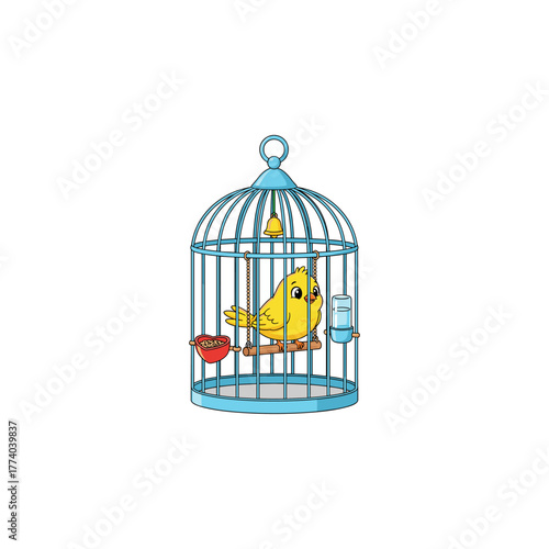 yellow bird in a cage flat vector design