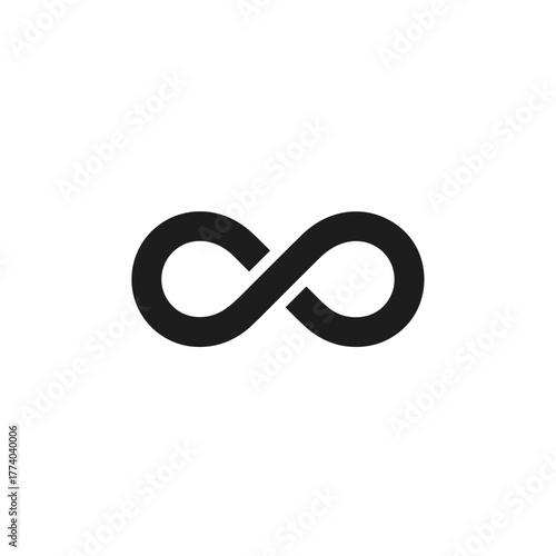 Minimalist black infinity symbol on white background representing eternity, balance, and endless possibilities