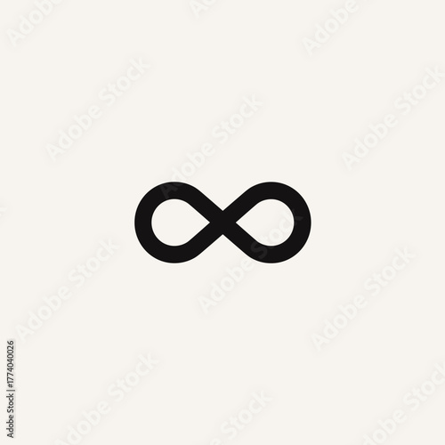 Simple black infinity symbol on light background representing endless time, unity, and minimal perfection