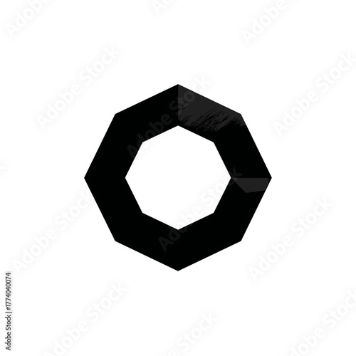 Black octagonal ring with shading giving dimensionality symbolizing strength, precision, and unity