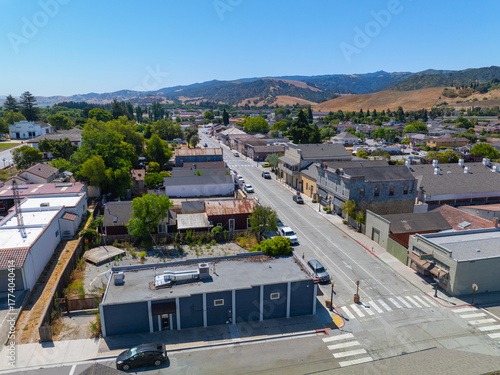 Historic commercial buildings on Third Street in historic town center of San Juan Bautista, San Benito County, California CA, USA. 